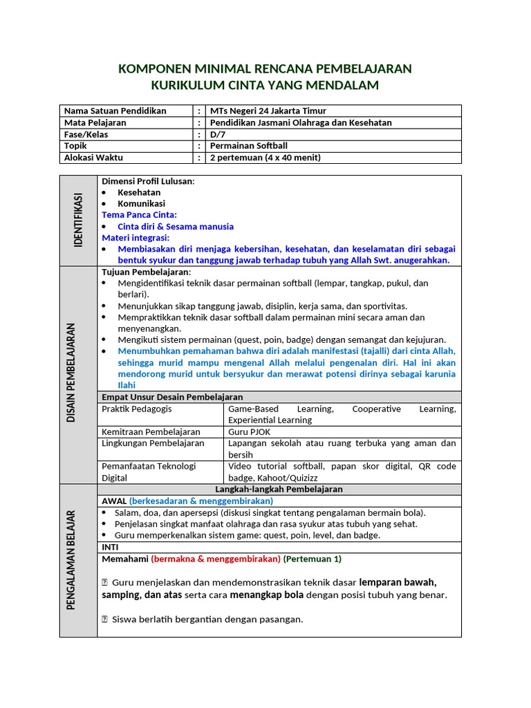 Contoh RP-KCM (MTS) Pjok | PDF