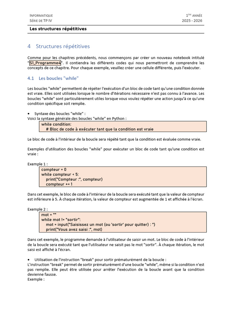 Structures répétitives en Python | PDF | Structure de contrôle ...