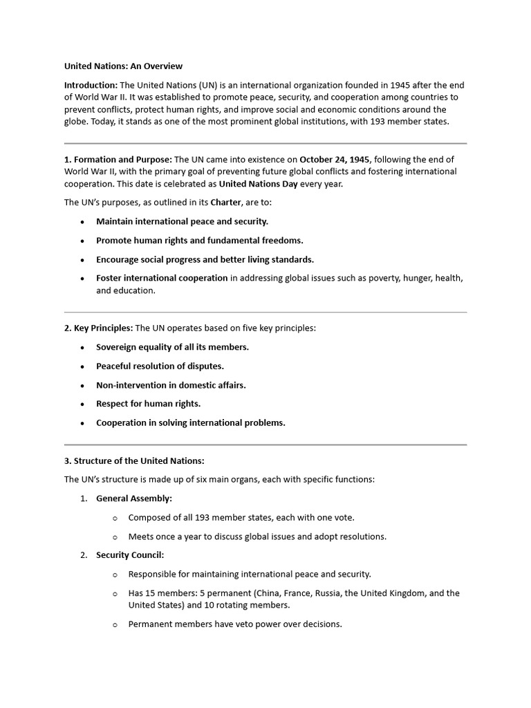 Overview of the United Nations Functions | PDF | United Nations ...