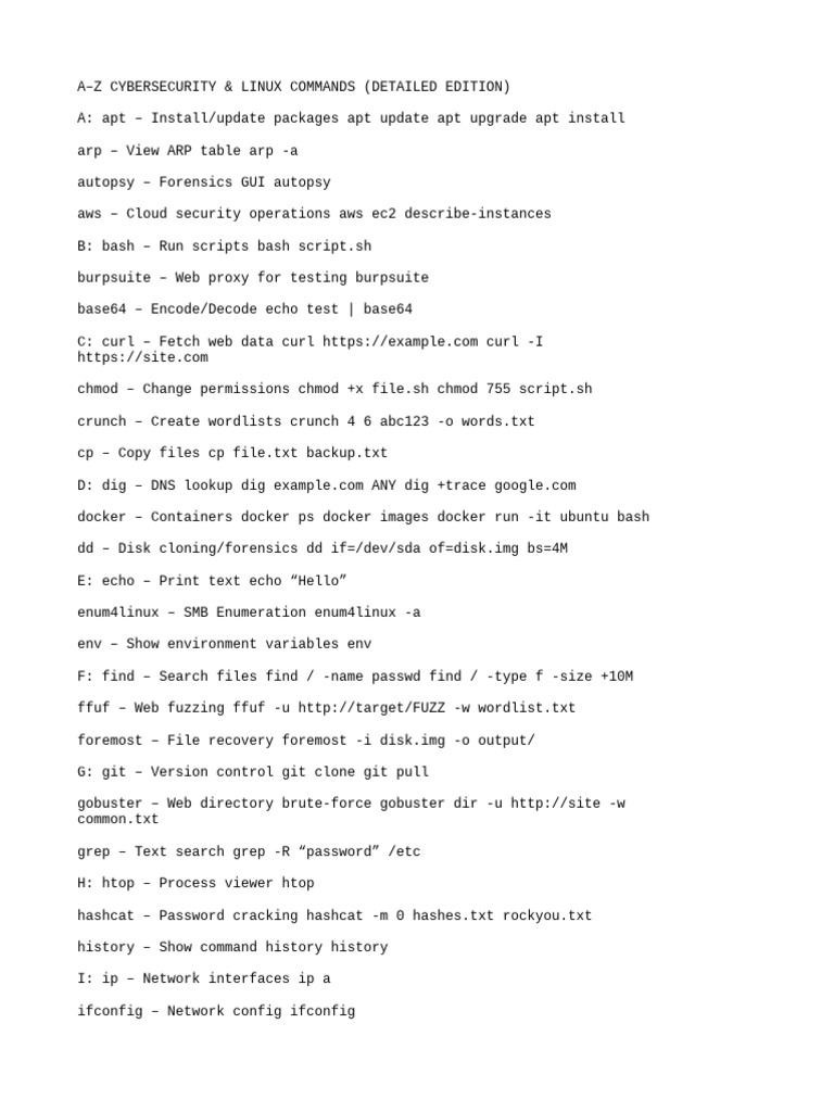 Comprehensive Cybersecurity Commands Guide | PDF | Zip (File Format ...