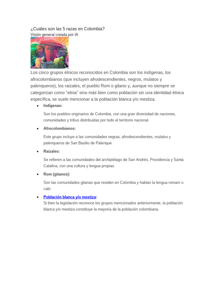 Cinco razas étnicas en Colombia | PDF
