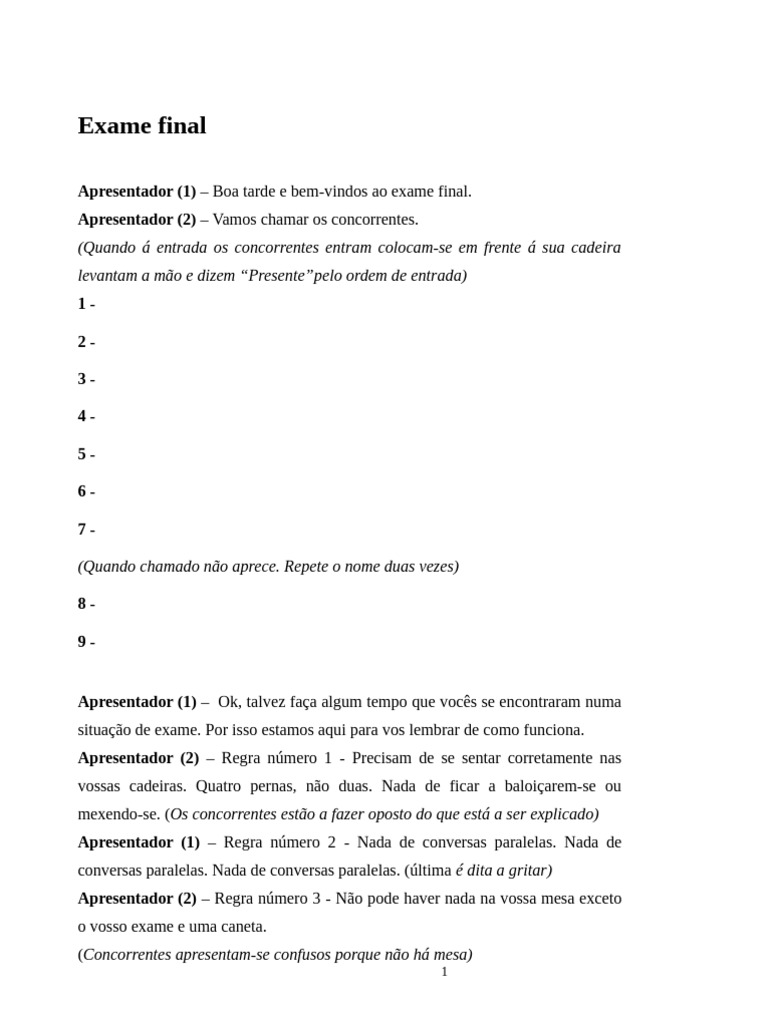 Regras e Dinâmica do Exame Final | PDF