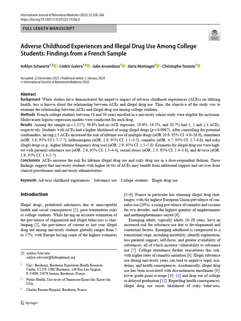 ACEs and Illegal Drug Use in College Students | PDF | Substance Abuse ...