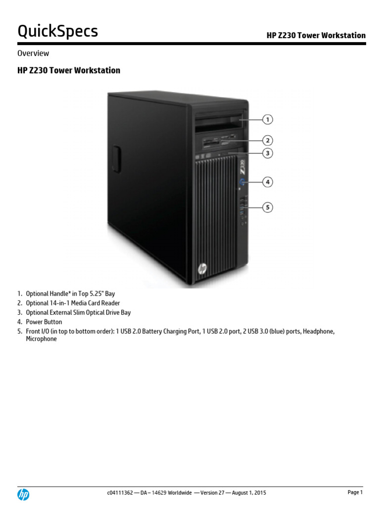 QuickSpecs-Z230CMT | PDF | Solid State Drive | Hard Disk Drive