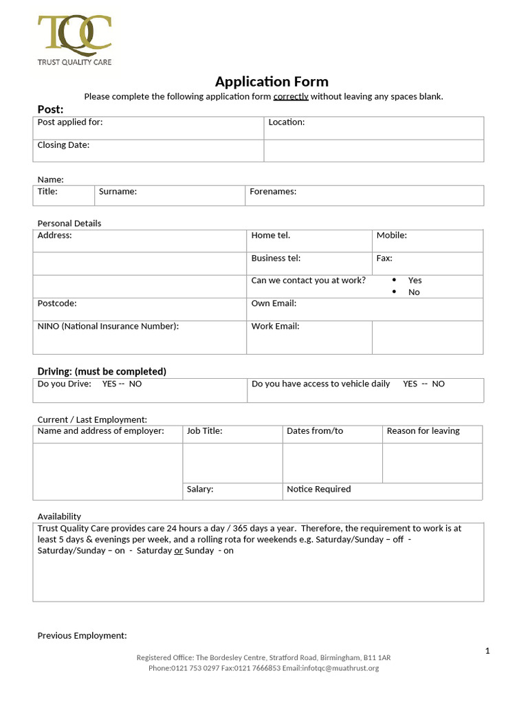 New Application Form | PDF