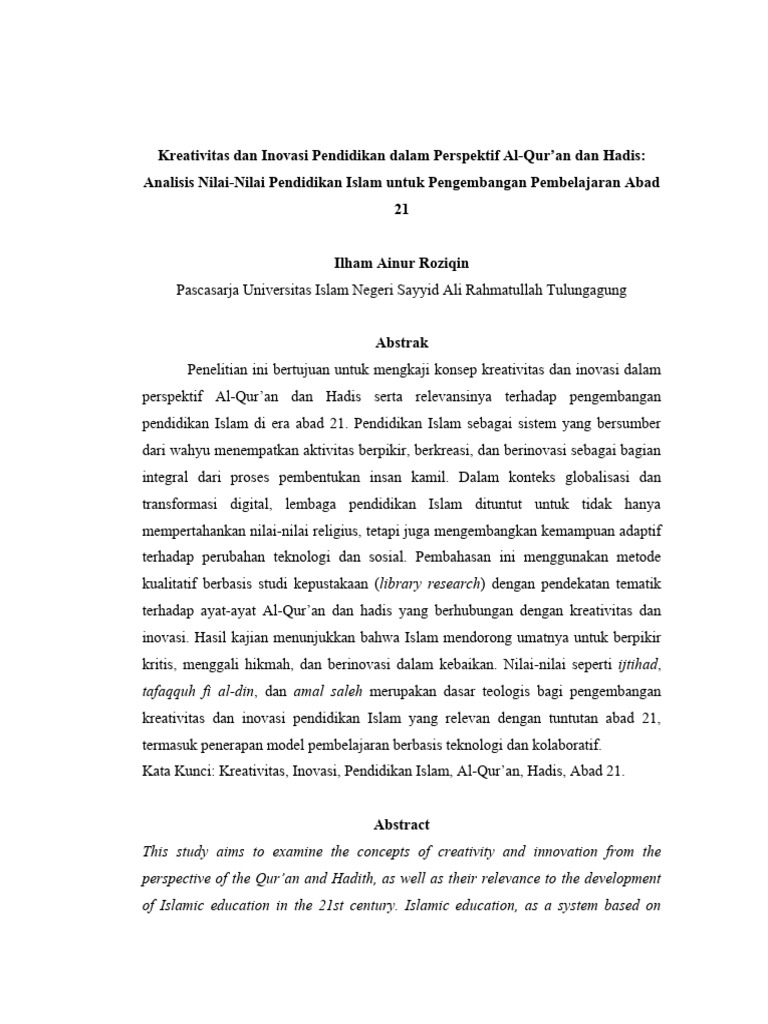 Jurnal Kreativitas Dan Inovasi Pendidikan Islam IlhamAinur | PDF