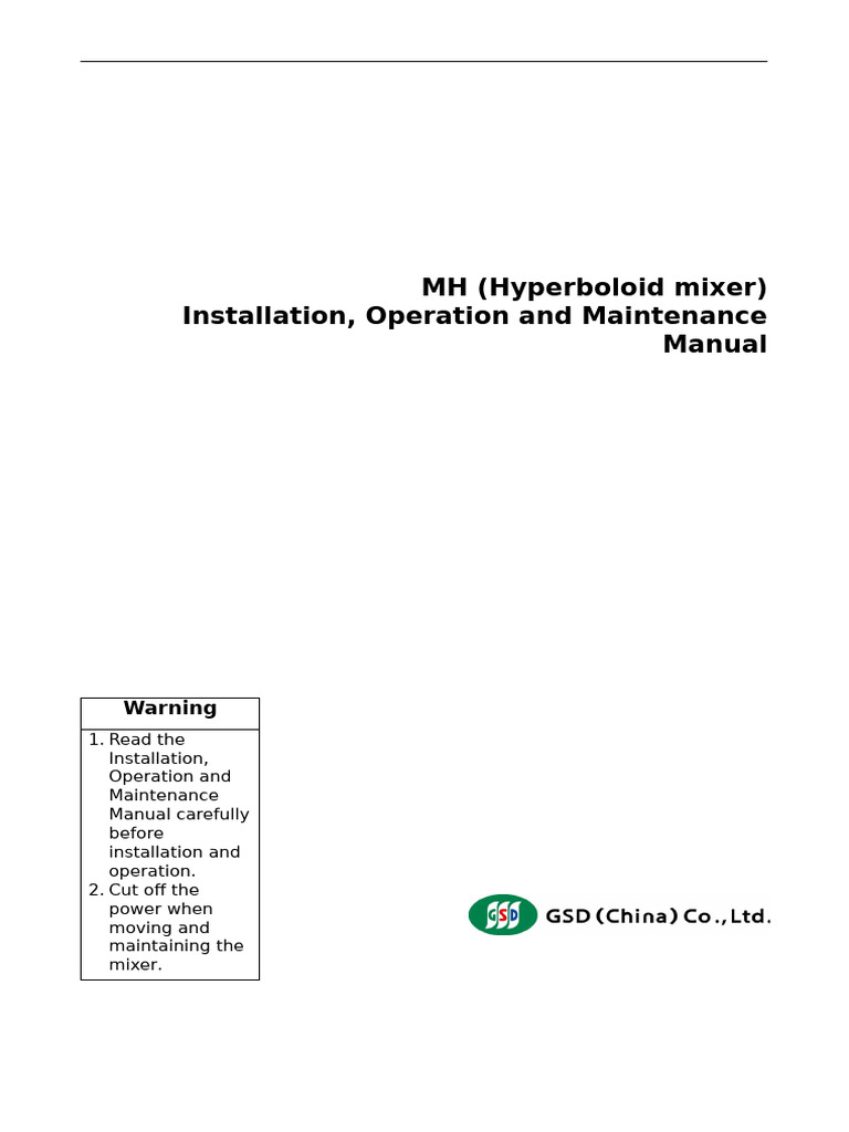 MH Hyperboloid Mixer Manual Guide | PDF