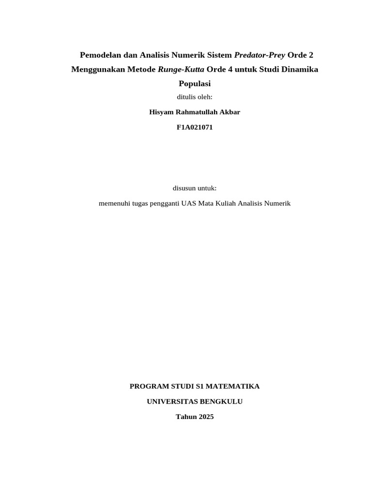 Analisis Predator-Prey Orde 2 dengan RK4 | PDF