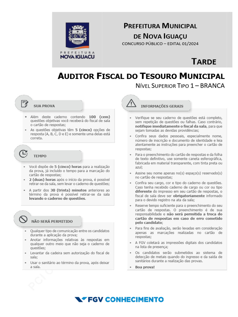 Edital Concurso Auditor Fiscal Nova Iguaçu | PDF | Constituição ...