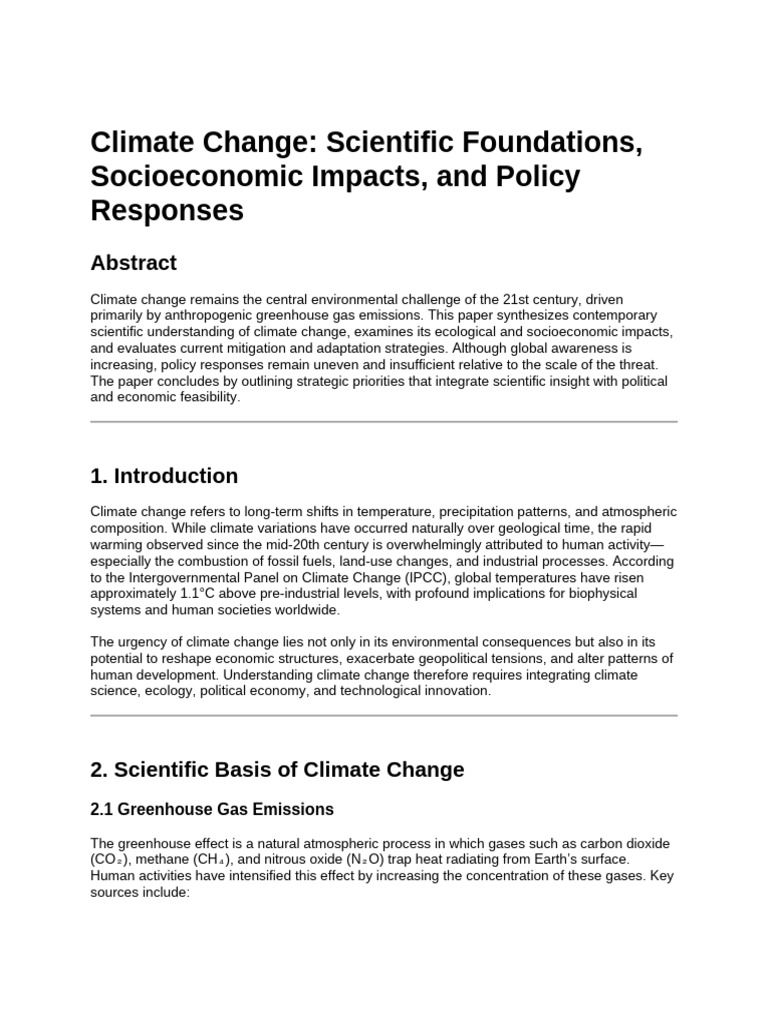 Climate Change - Scientific Foundations, Socioeconomic Impacts, and ...