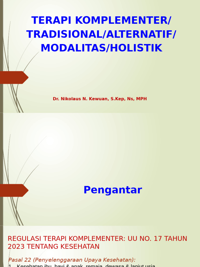 Regulasi dan Peran Terapi Komplementer | PDF