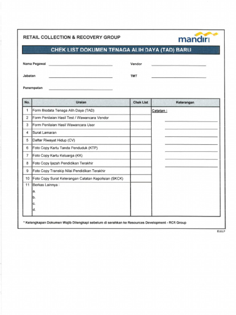 Checklist Berkas & Form Biodata TAD 2017 | PDF