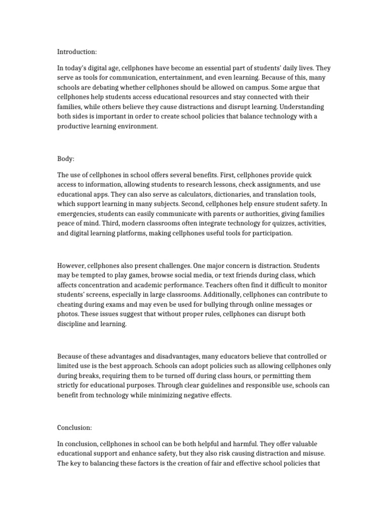 Cellphones in Schools: Pros and Cons | PDF | Mobile Phones | Teachers
