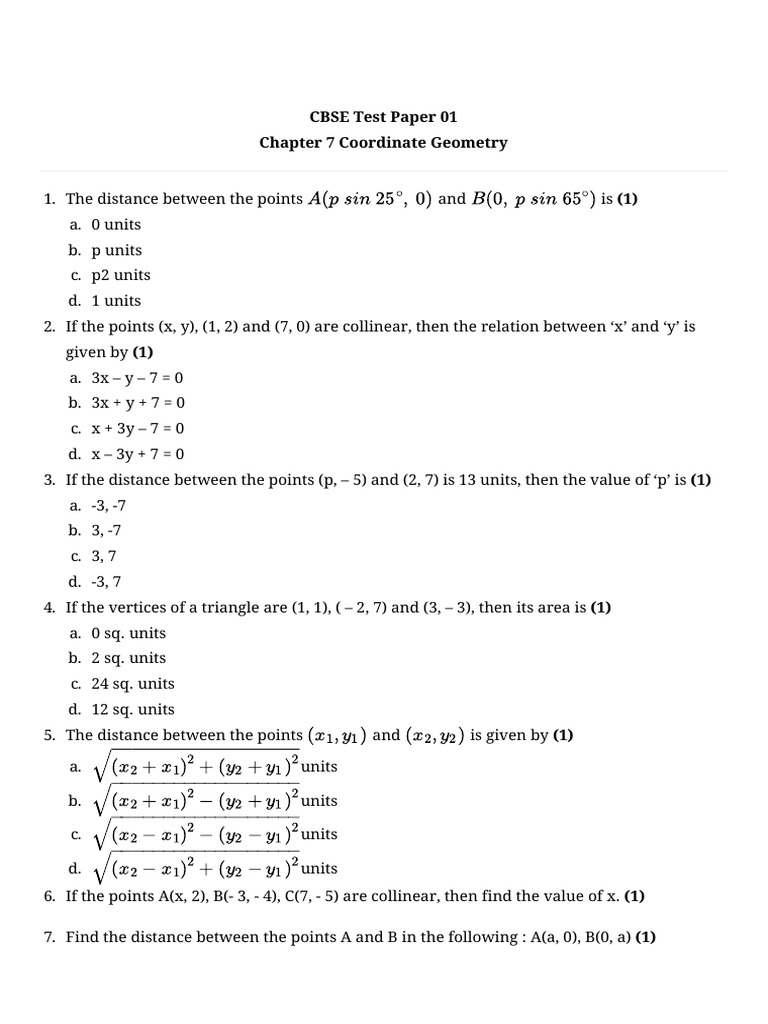 Chapter 07 Coordinate Geometry Test 01 | PDF | Geometric Shapes ...