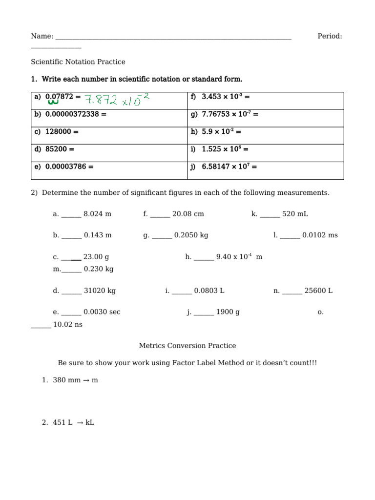 Scientific Notation and Density Practice | PDF