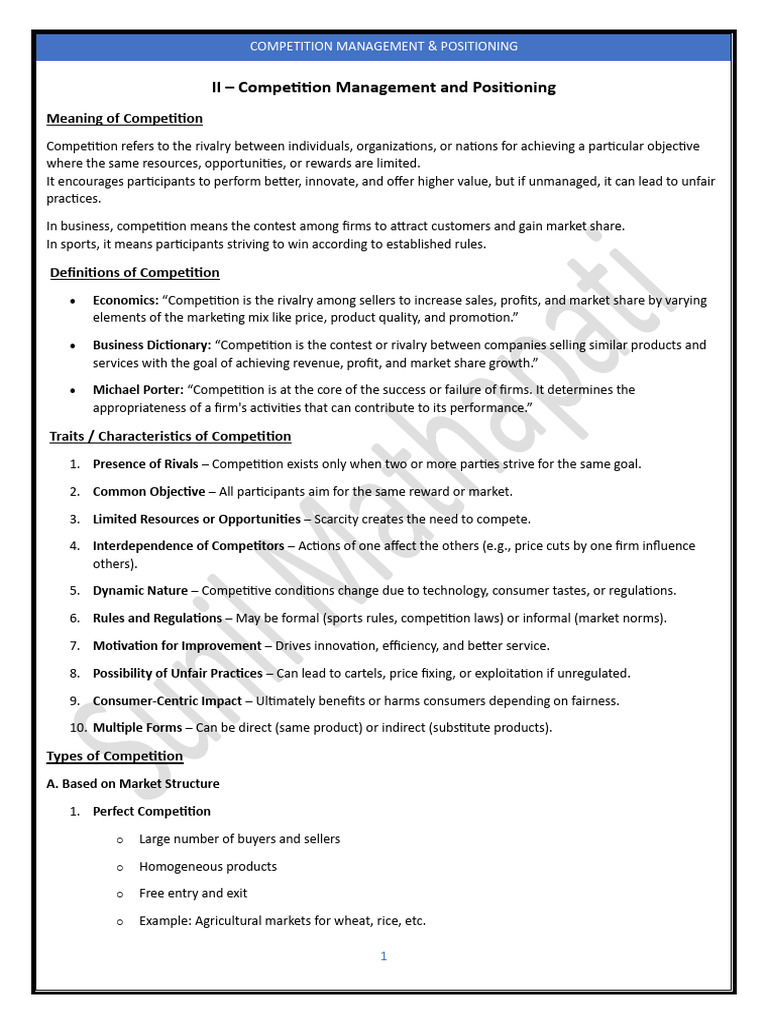 Competition Management and Positioning Guide | PDF | Strategic ...