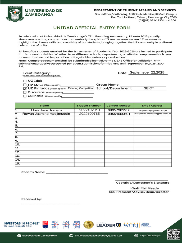 UZ 77th Anniversary Competition Entry Form | PDF | Chess Theory | Chess