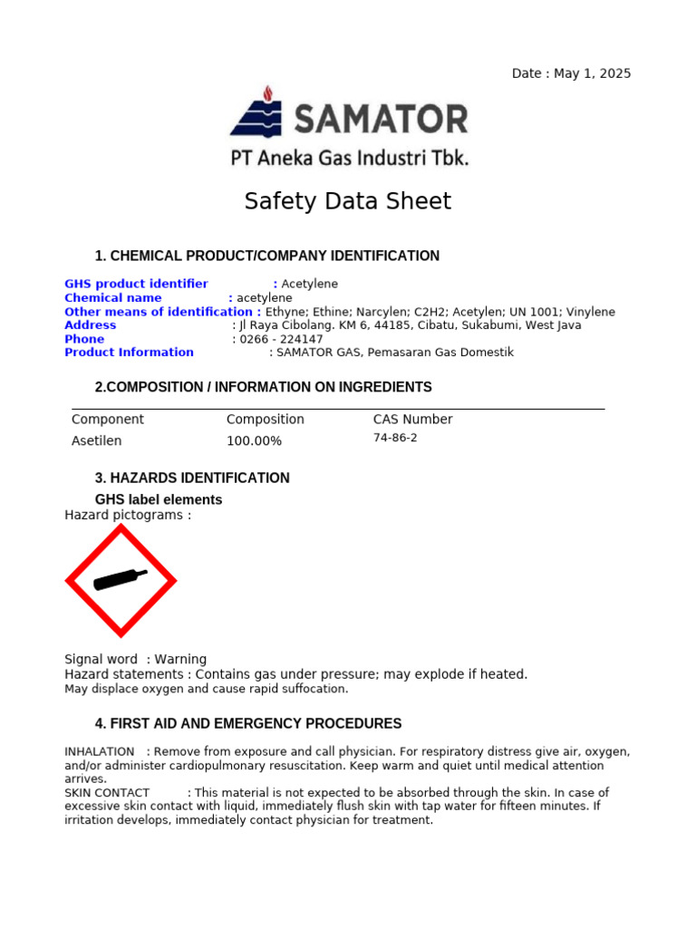 Acetylene Safety Data Sheet | PDF | Personal Protective Equipment ...
