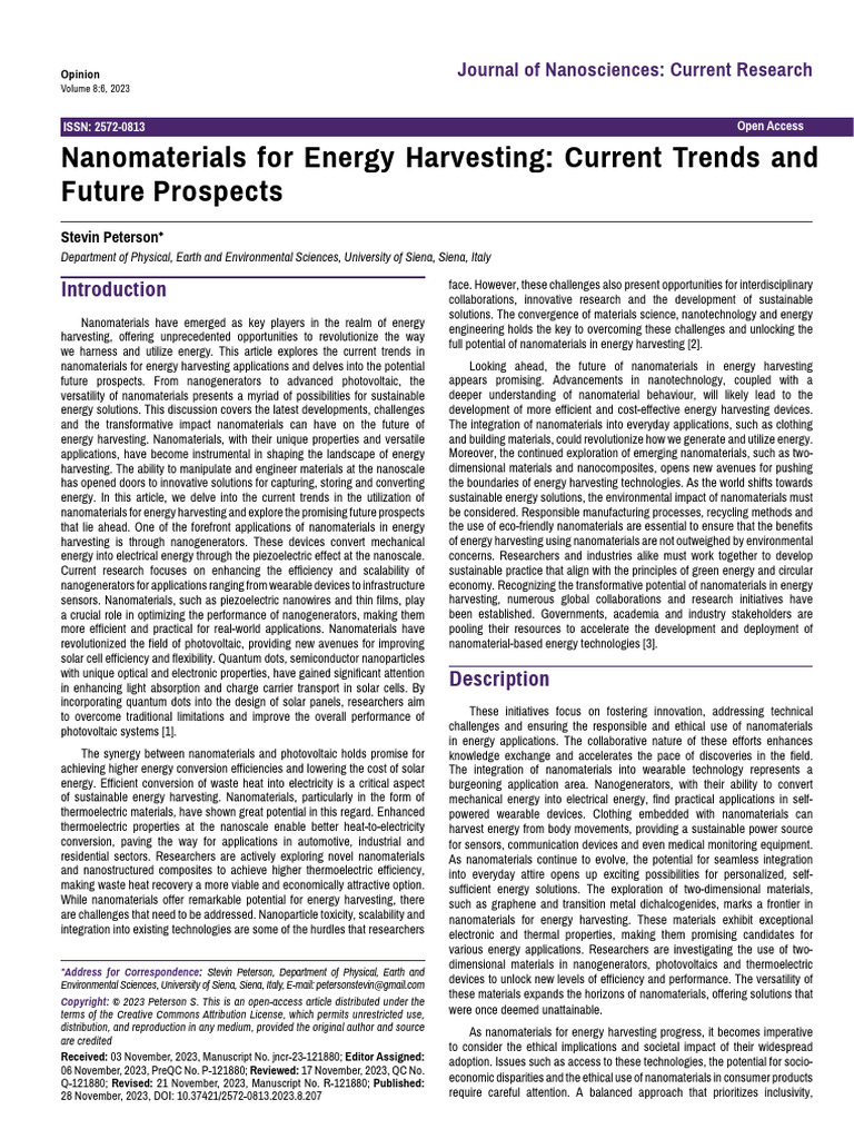 Nanomaterials For Energy Harvesting Current Trends and Future Prospects ...