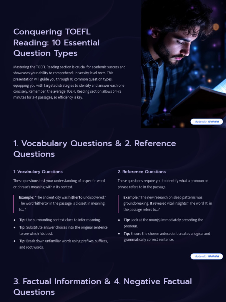 Conquering TOEFL Reading 10 Essential Question Types | PDF | Sentence ...