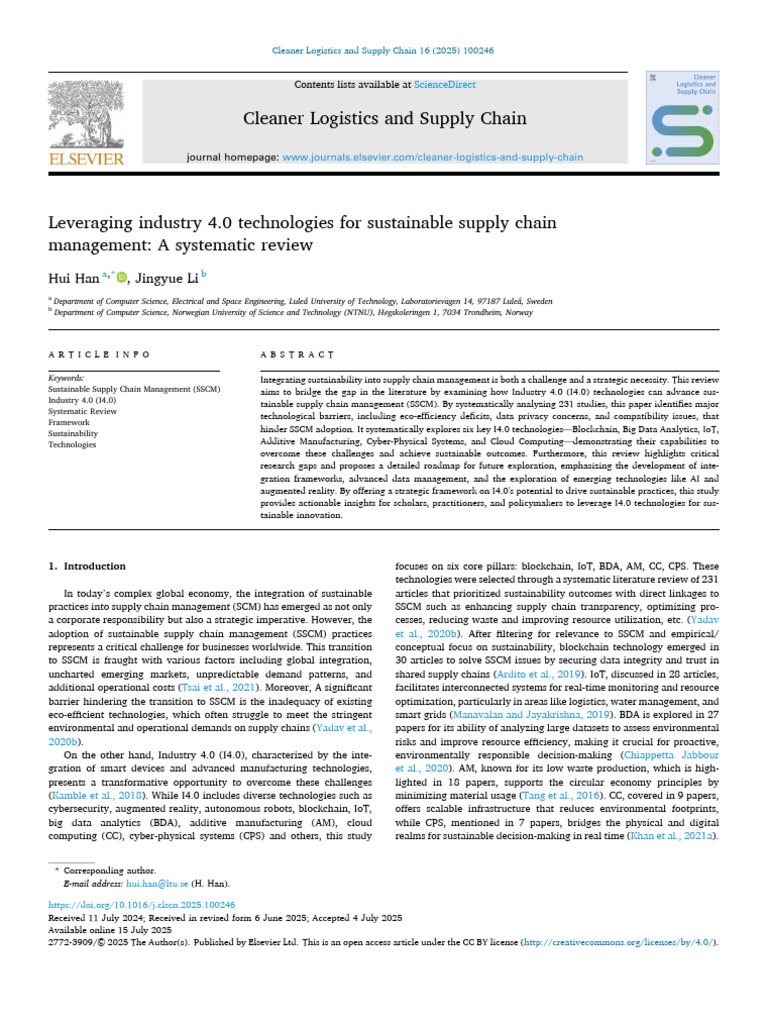 Industry 4.0 for Sustainable Supply Chains | PDF | Supply Chain ...