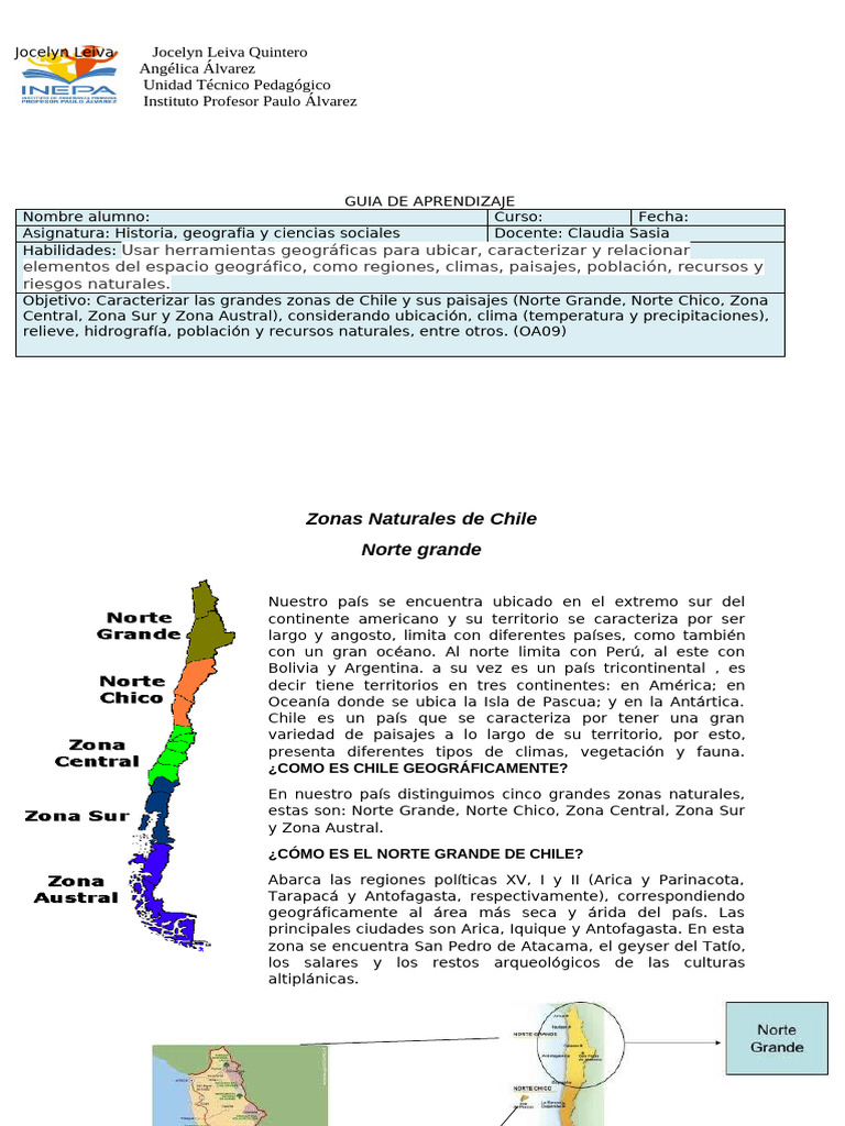 5 Basico Musica Ficha Zonas Naturales | PDF | Chile | Ciencias de la Tierra