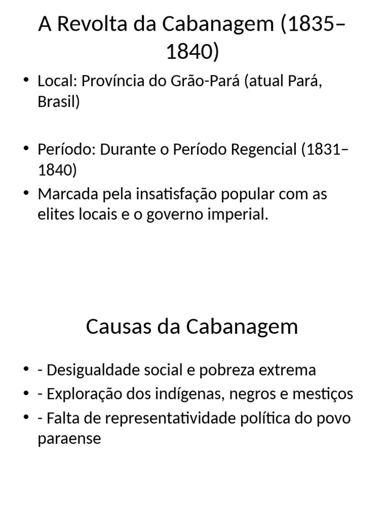 Cabanagem: Revolta e Consequências no Pará | PDF