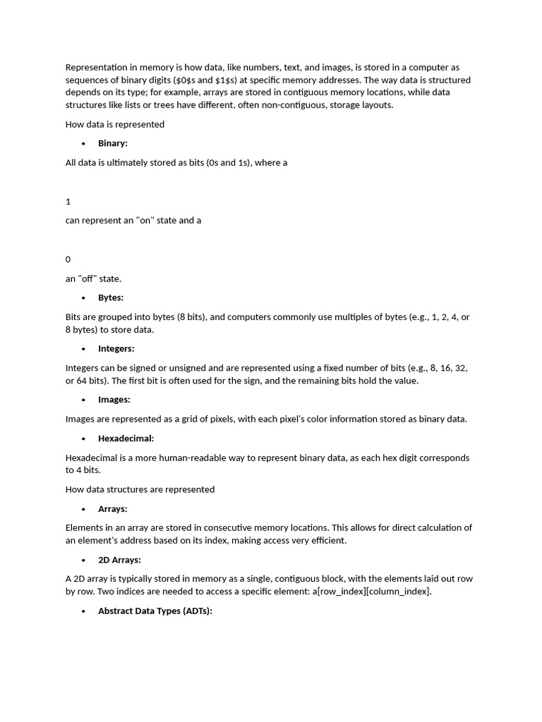 Data Representation in Computer Memory | PDF