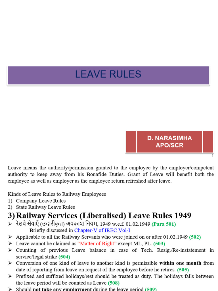 Railway Employee Leave Rules Guide | PDF | Mother | Surrogacy