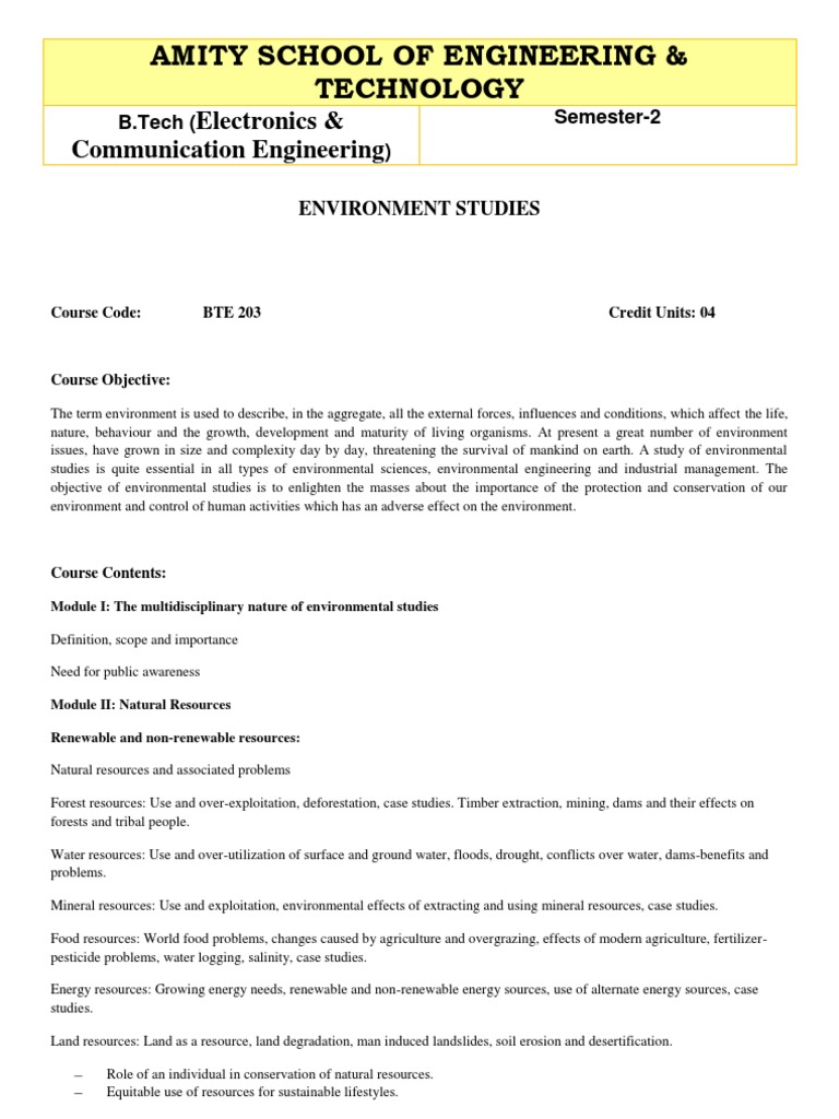 Environmental Studies Course Overview | PDF | Conservation Biology ...