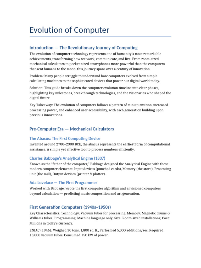 Computer Evolution: A Historical Overview | PDF | Computer Architecture ...