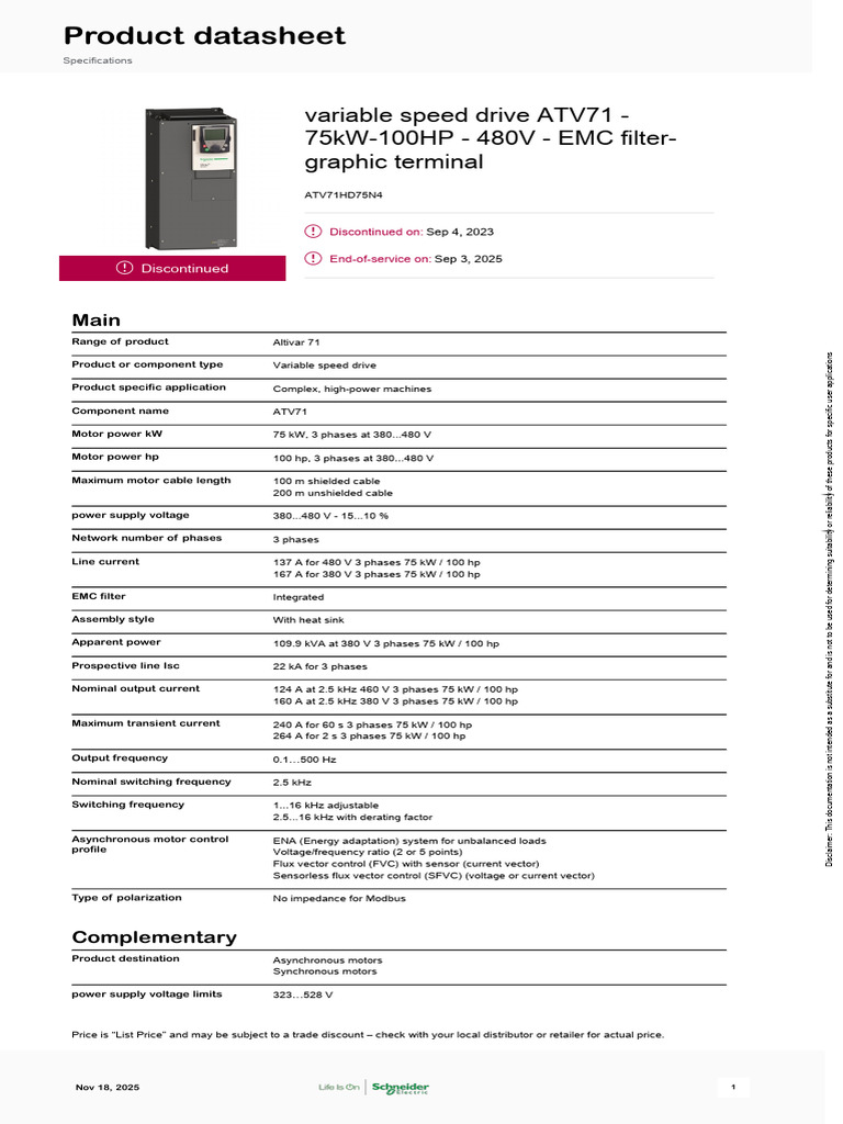 Discontinued ATV71 Variable Speed Drive | PDF | Power Supply | Bit Rate