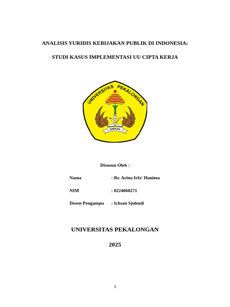 Analisis Yuridis UU Cipta Kerja Indonesia | PDF