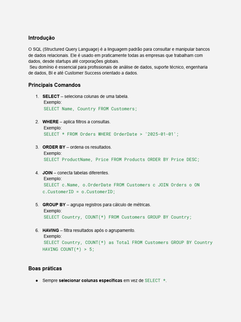 Comandos Essenciais de SQL para Iniciantes | PDF | SQL | Gestão de dados