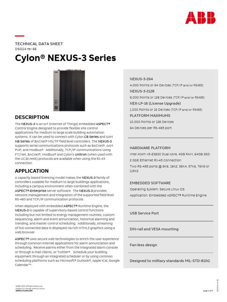 Cylon NEXUS-3 Series Control Engine | PDF | Embedded System | Internet ...