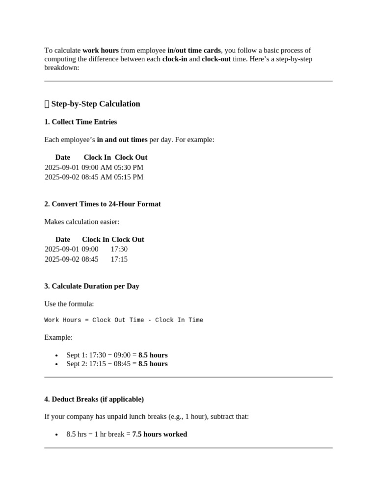 Calculate Employee Work Hours Easily | PDF