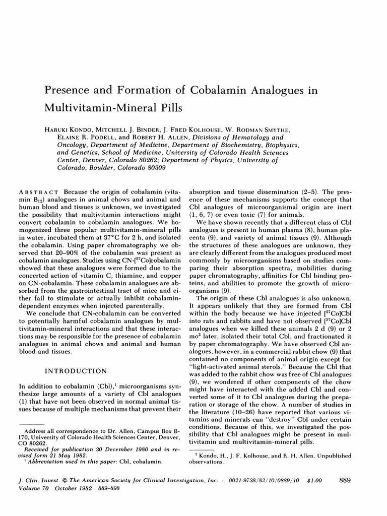 Presence and Formation of Cobalamin Analogues in Multivitamin-Mineral ...