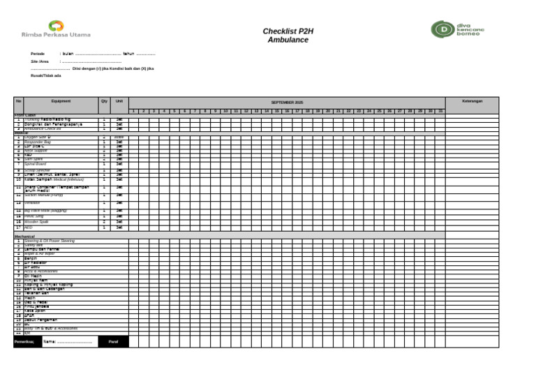 Checklist Peralatan Ambulans 2025 | PDF