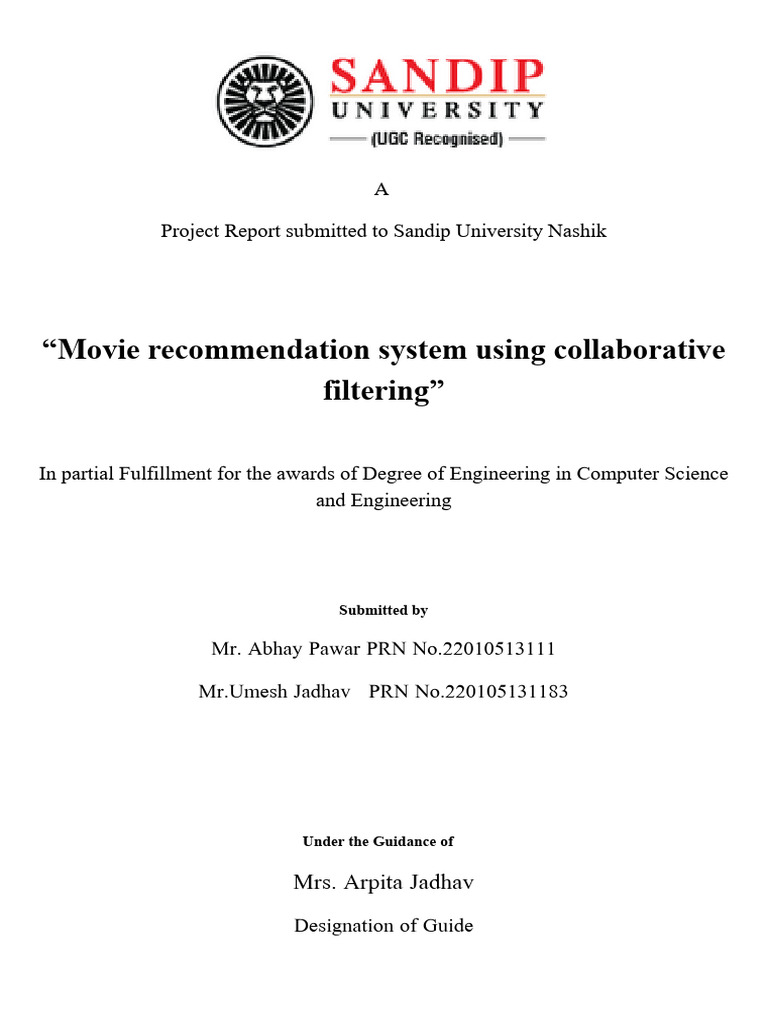 Movie Recommendation System Project Report | PDF