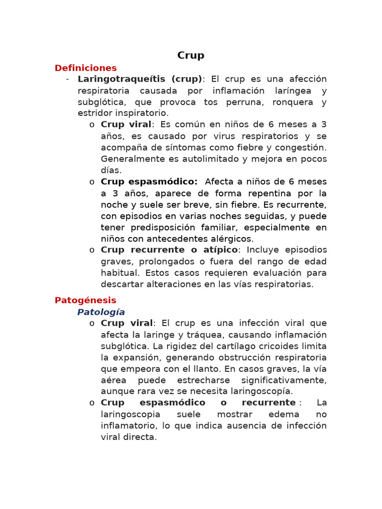 Crup: Síntomas, Diagnóstico y Tratamiento | PDF | Enfermedades y ...