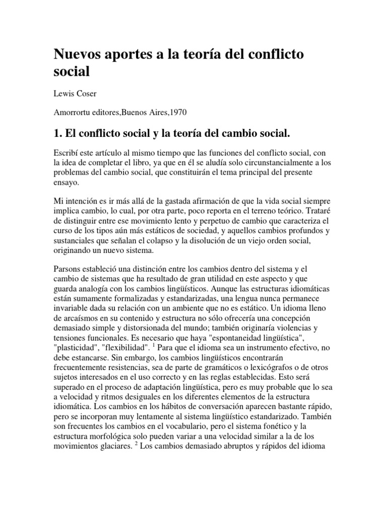 Aportes a la Teoría del Conflicto Social | PDF | Conflicto (proceso ...