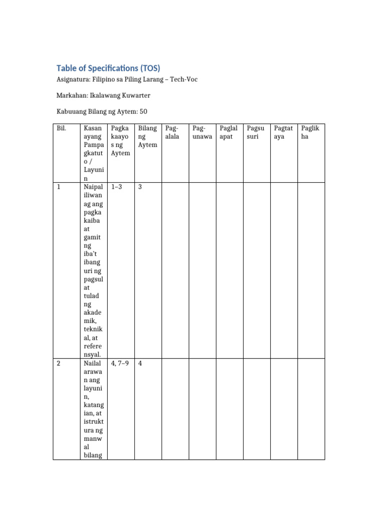 TOS Filipino Tekbok Revised | PDF