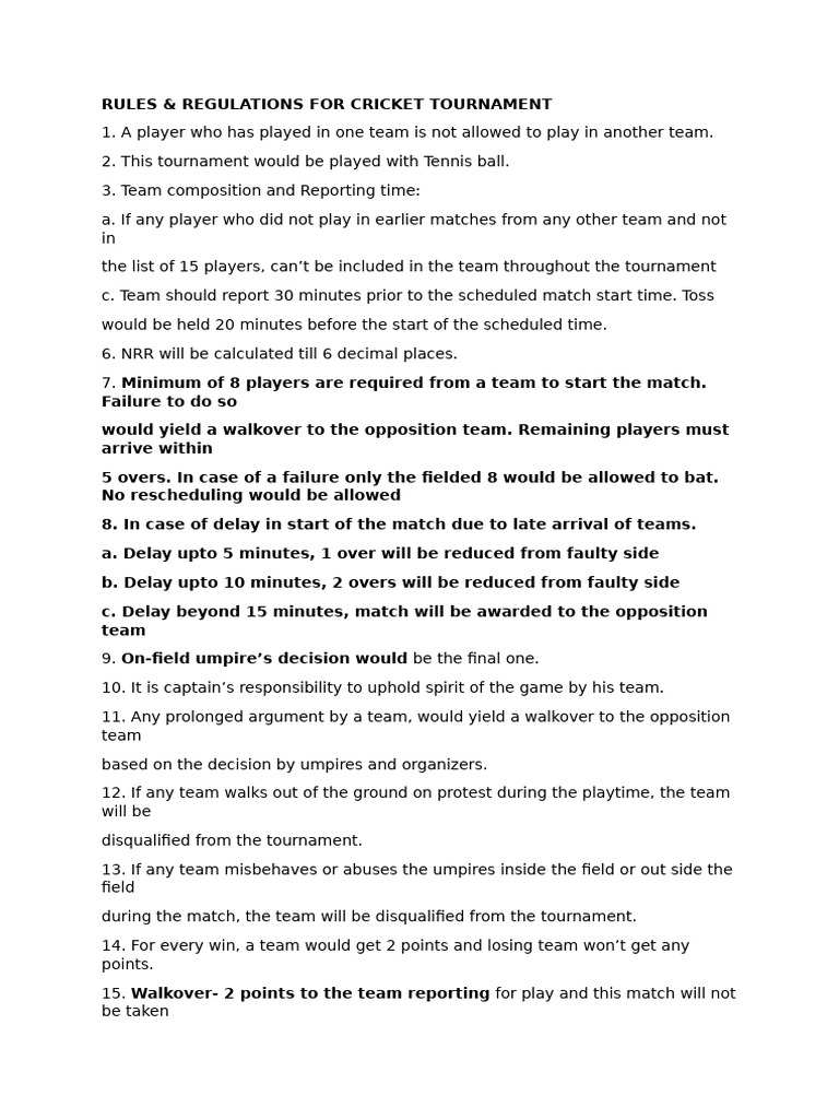 Cricket Tournament Rules & Regulations | PDF | Athletic Sports | Summer ...