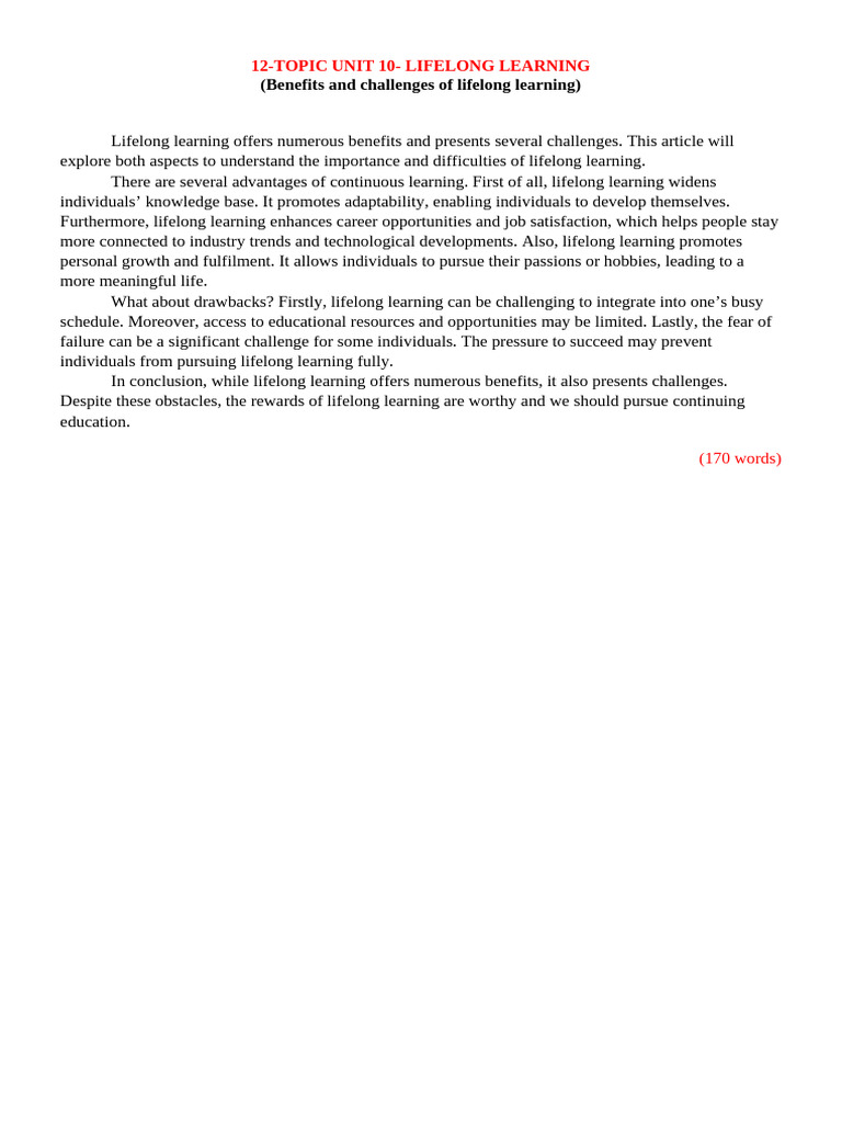 Benefits and Challenges of Lifelong Learning | PDF