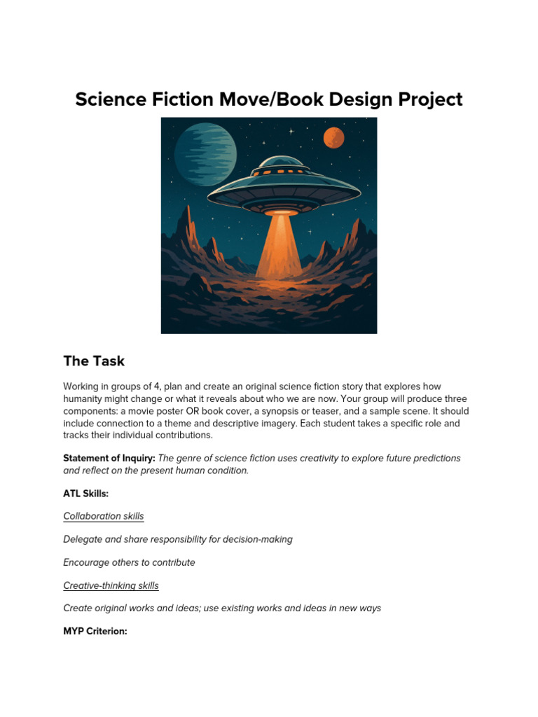 Sci-Fi Story Design Project Guide | PDF | Creativity | Science Fiction