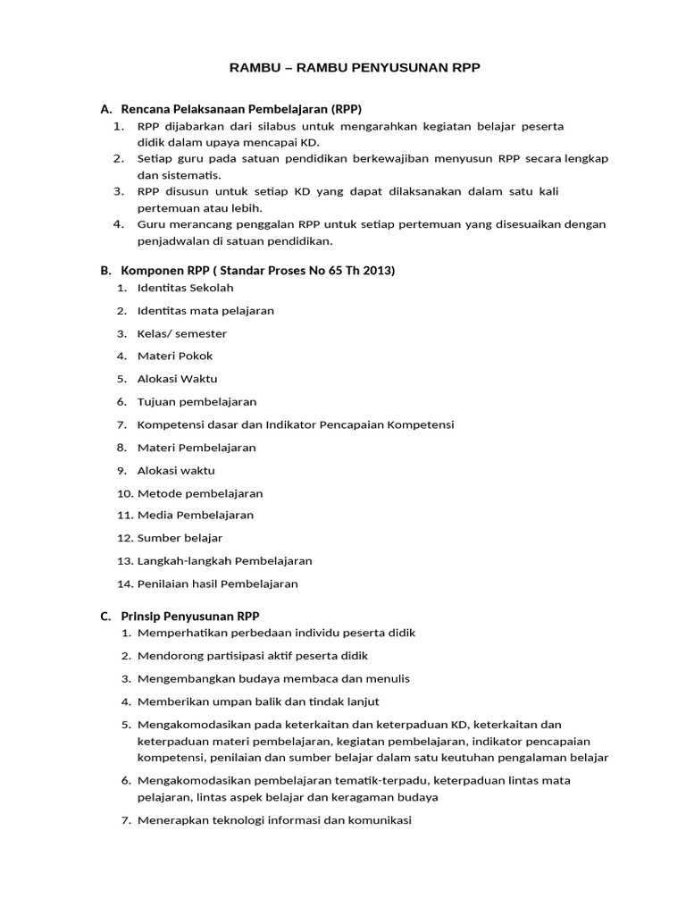 Rambu-Rambu Penyusunan RPP | PDF