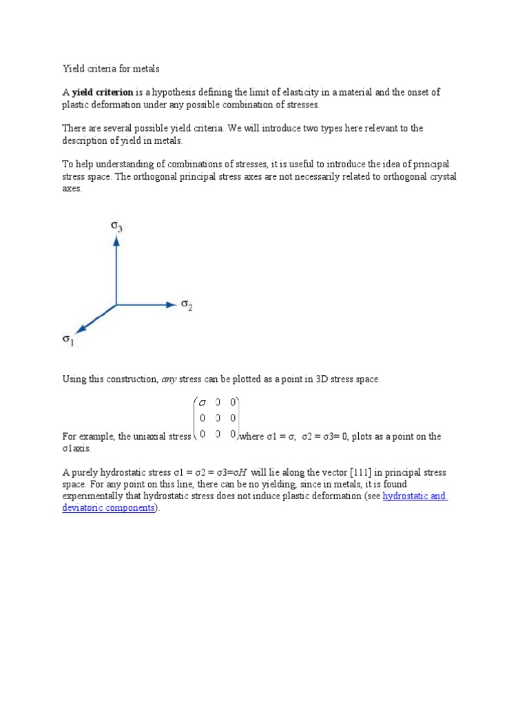 Yield Criteria for Metals Explained | PDF | Yield (Engineering ...