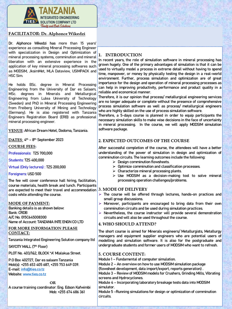 Training Design And Optimization Of Comminution Circuit By Modsim 2023