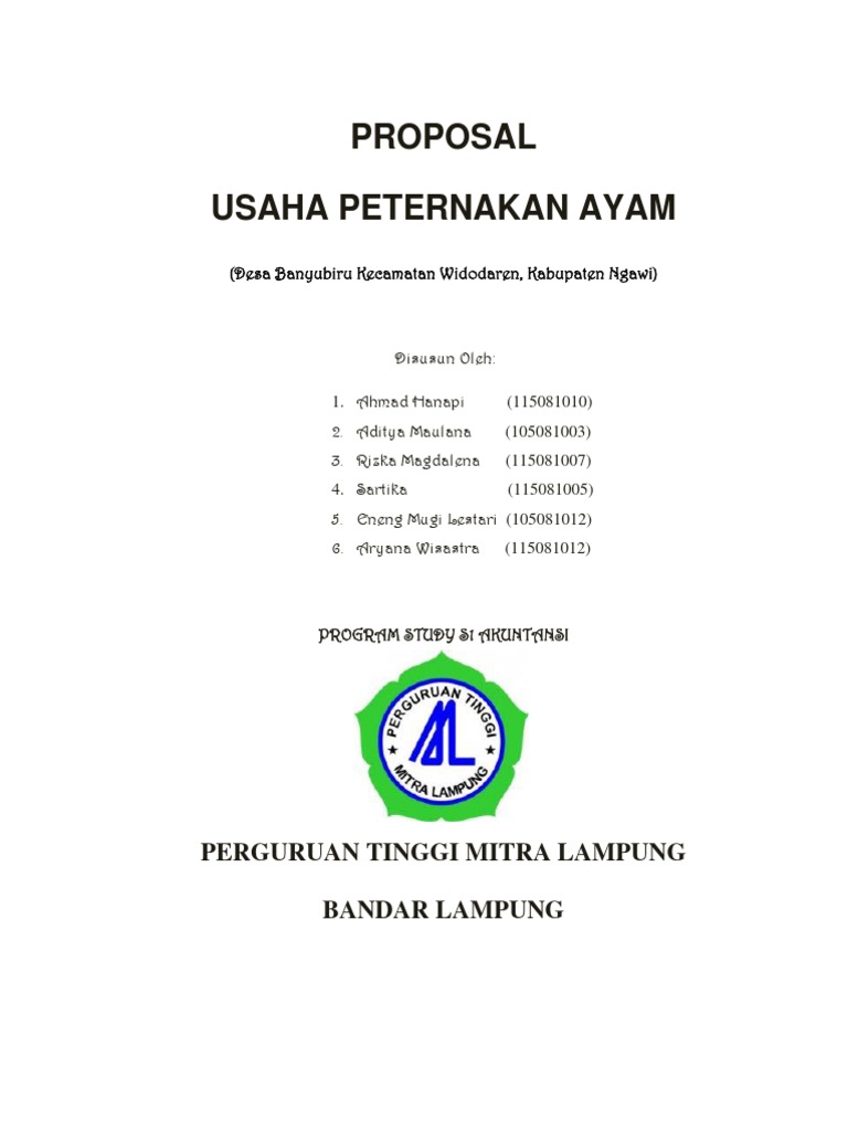 Proposal Usaha Peternakan Ayam: Perguruan Tinggi Mitra Lampung Bandar