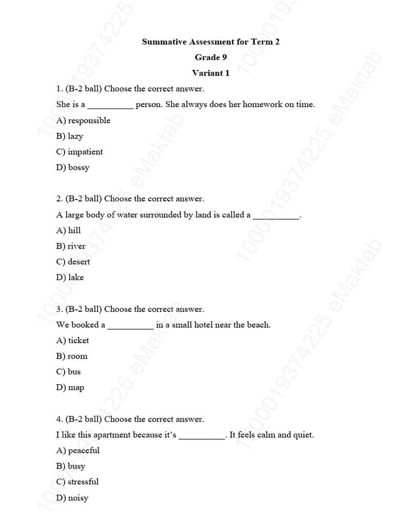 Grade 9 Term 2 Summative Assessment | PDF